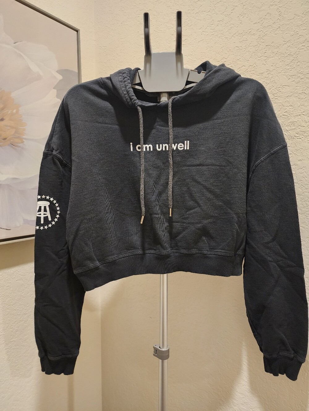 Barstool Cropped Hoodie - I Am Unwell Graphic, Black